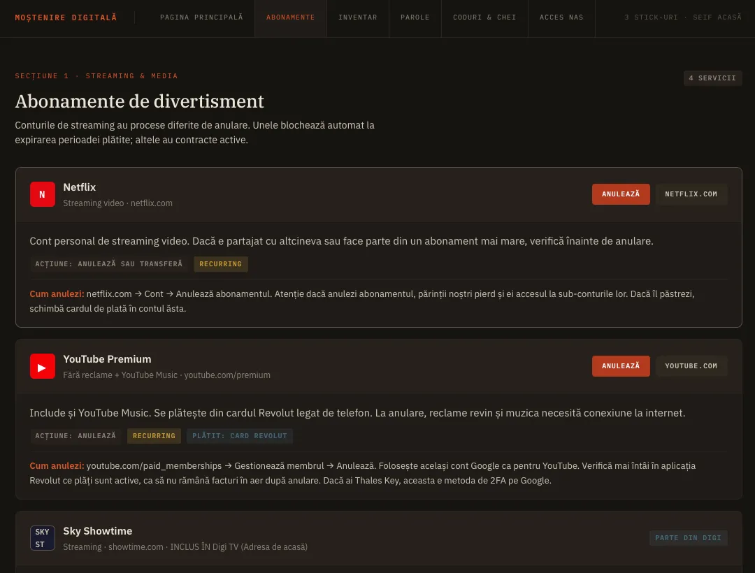 Screenshot din instrucțiunile cu abonamentele