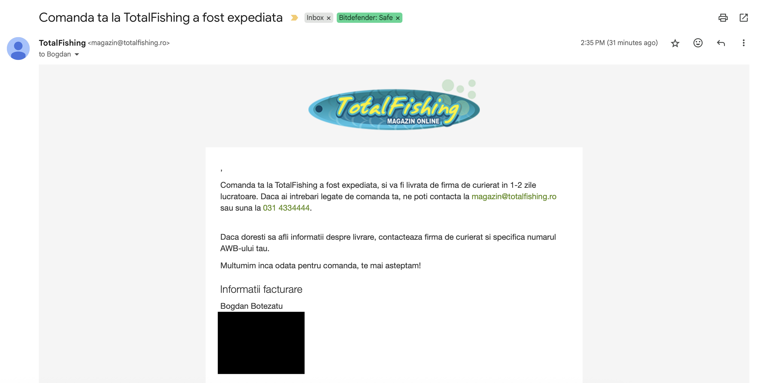 Misdirected email example 1